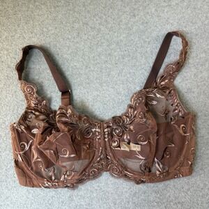 Soma Dusty Mauve Brown Floral Sheer Sensuous Lace Bra Adjustable‎ Straps 34DD